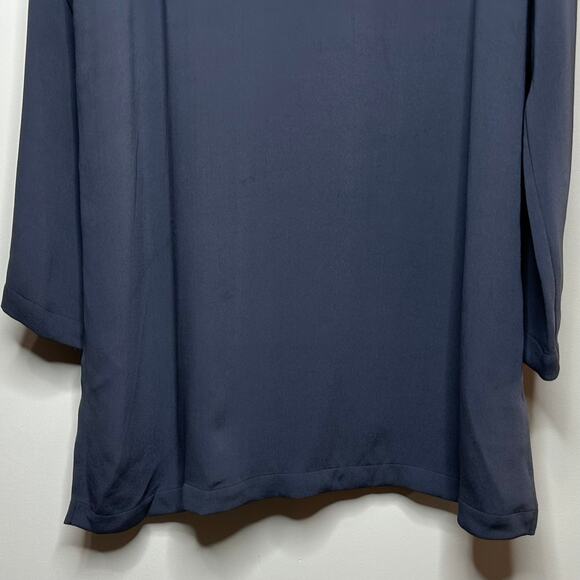Eileen Fisher 100% Silk Gray Tunic Shirt Size M Mandarin Collar Knot Buttons - Picture 9 of 10
